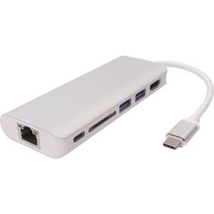 PremiumCord Převodník USB-C 3.1 na HDMI + RJ45 + 2xUSB3.0 + SD card + PD charge